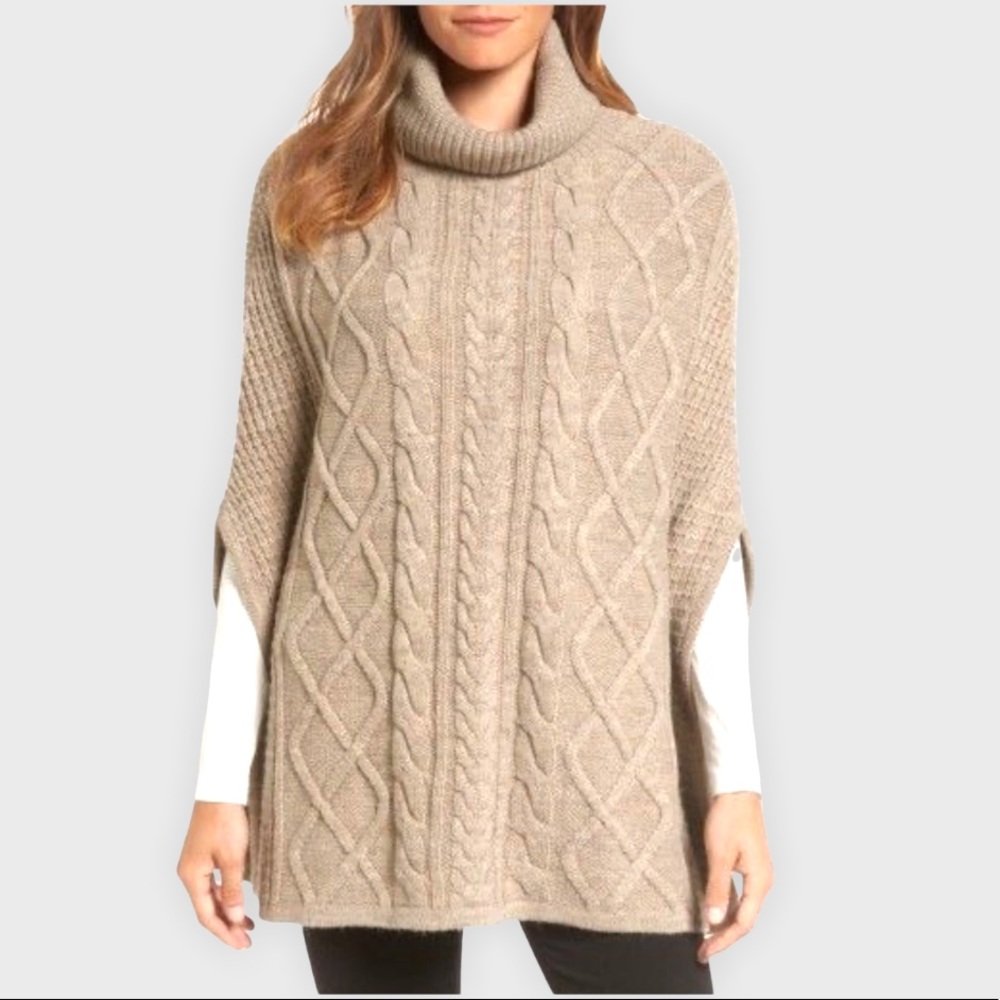 Barbour Women’s Cable Knit Cape Sweater Loose Turtleneck Wool/Alpaca Blend Large